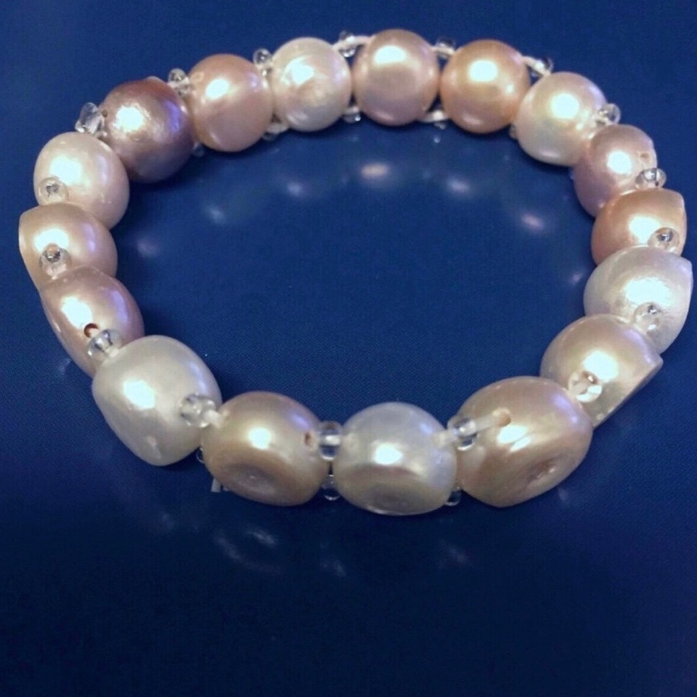 Freshwater Pearl Stretch Bracelet - Pink and Cream